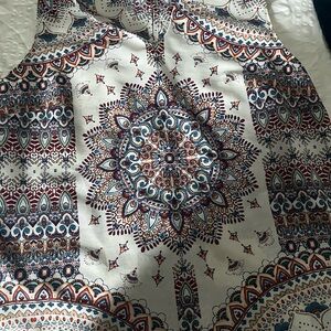 Boho Medallion Print Tank Top - Cream with Blue & Rust